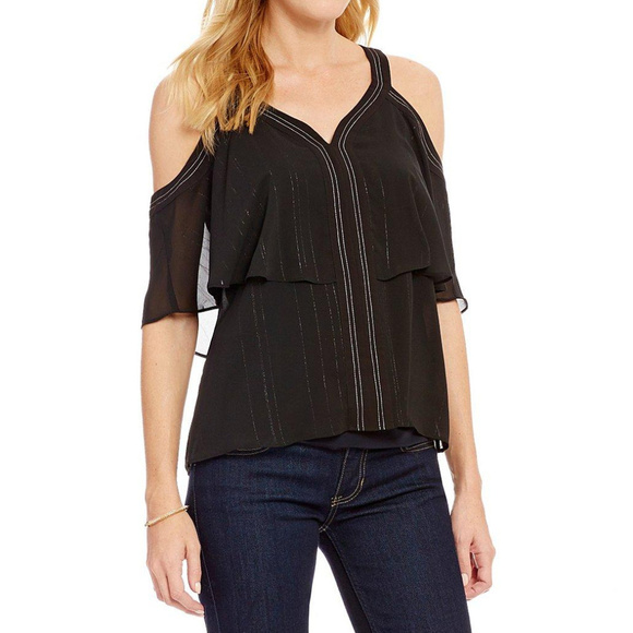 Guess Cherelle Cold Shoulder Tiered Ruffle Blouse - Picture 6 of 11